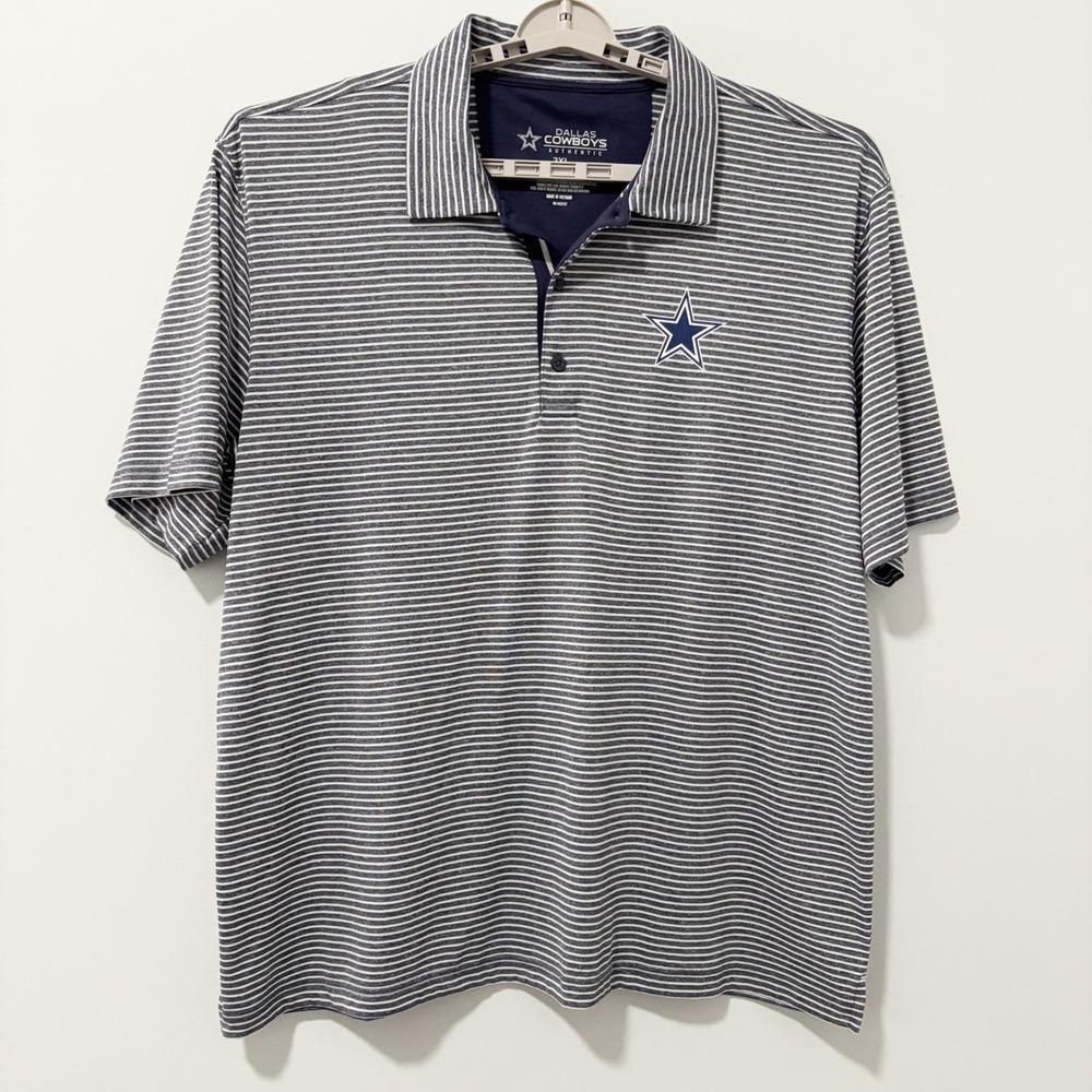 Dallas Cowboys Polo Shirt Mens Size 2XL Blue Striped Short Sleeve Athletic Logo